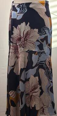 Judith & Charles Floral Satin Midi Skirt 4 Navy Blush Print Made In Canada Lined